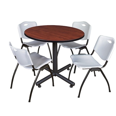 Kobe Kobe Round Table & Chair Set, Wood, Metal, Plastic Top, Cherry TKB36RNDCH47GY